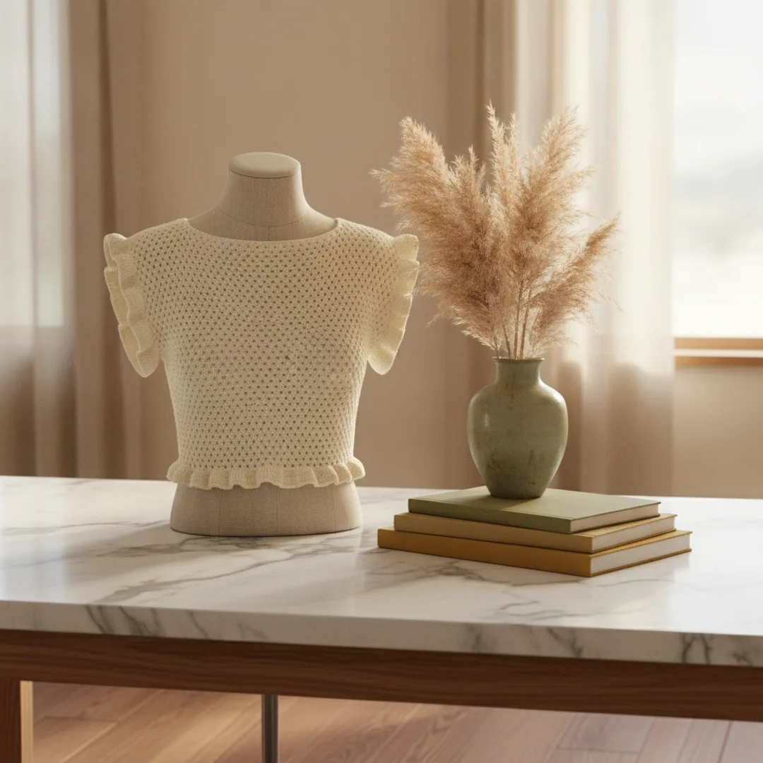 Blusa de volados de crochet en crudo